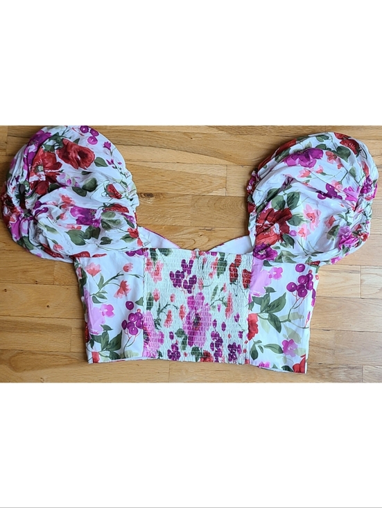 🆕️Abercrombie & Fitch Drama Puff Sleeve Sweetheart Top Floral Bloomcore Large - Picture 7 of 9